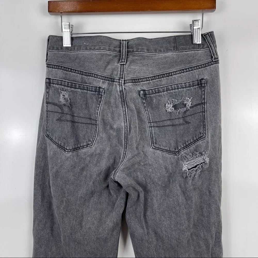 American Eagle Vintage Hi Rise Loose Fit Jeans Destroyed Grey Size 6 Grunge Punk
